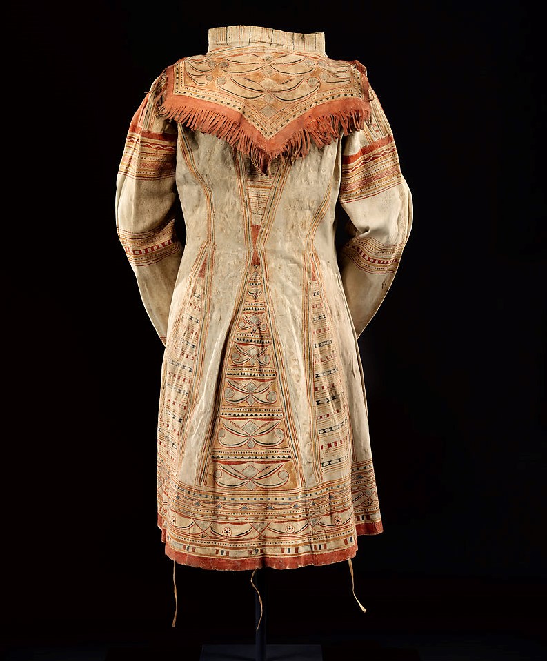 Man's hunting coat, ca. 1820;  Native-tanned leather and pigment; Innu/ Naskapi, Eastern Quebec and Labrador, Canada  
Image courtesy of the Metropolitan Museum of Art, New York. The Charles and Valerie Diker Collection of Native American Art